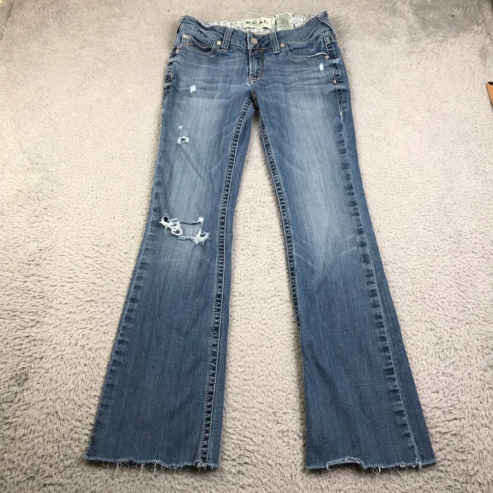Ariat REAL Jeans Womens 27 (30x31) Low‎ Rise Bootcut Distressed Western Denim